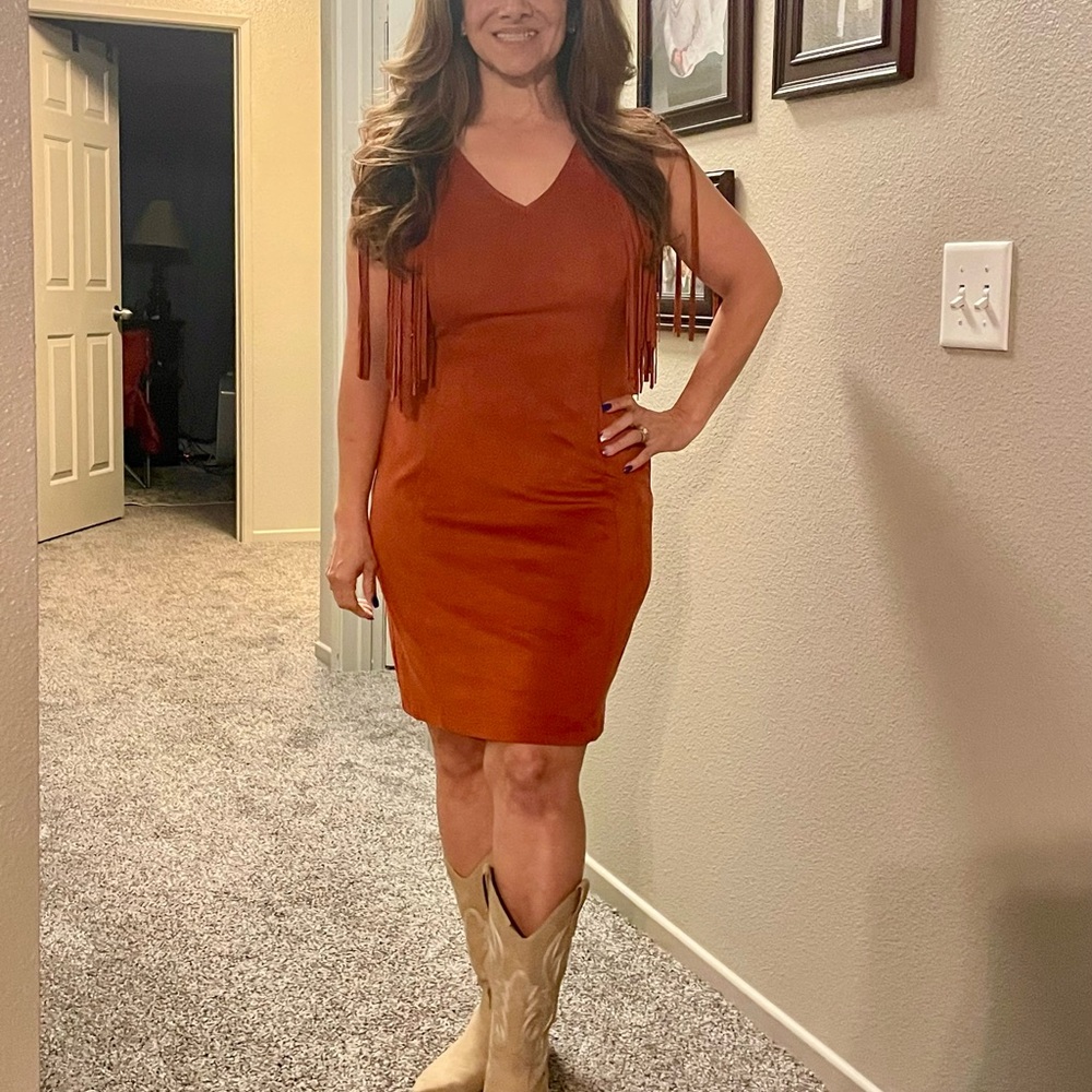 Idyllwind Rust Fringe Mini Dress